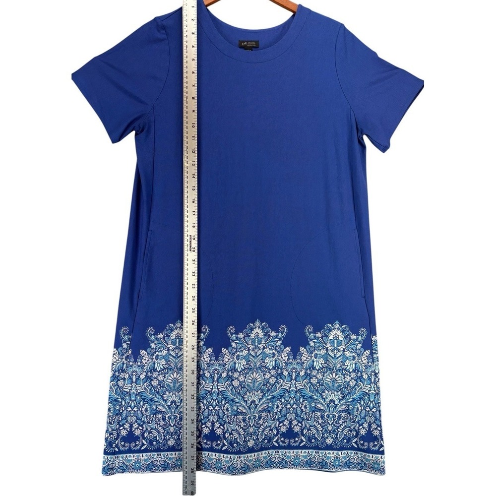 J Jill Wearever Collection Dress M Blue Boho Paisley Border Pockets Stretch Eco - Picture 9 of 10